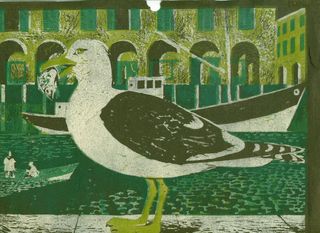 Lino cut seagull